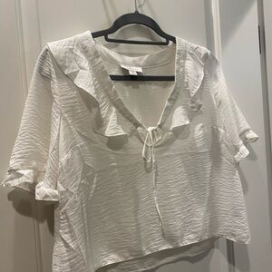 Topshop Cream Textured Ruffle Blouse